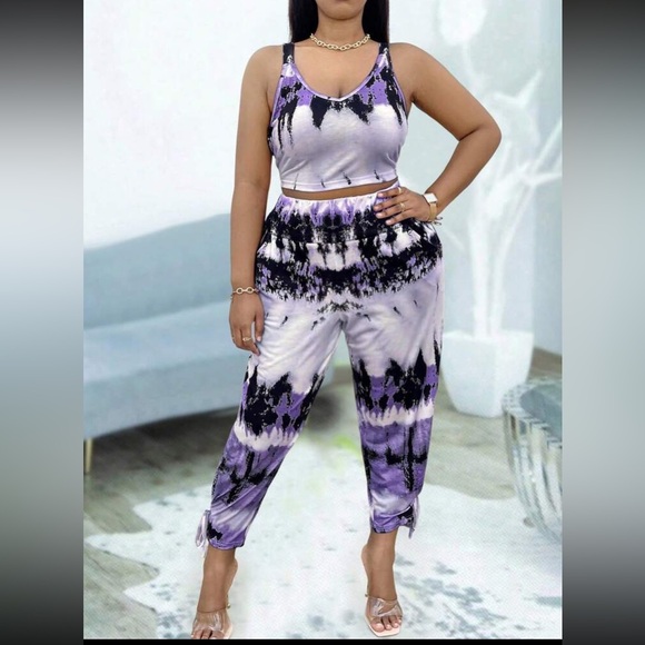 🆕 Purple & White Tye Dye Crop Top & Crop Pants!!! Plus sized 18 (2X) Brand NEW! - Picture 2 of 8
